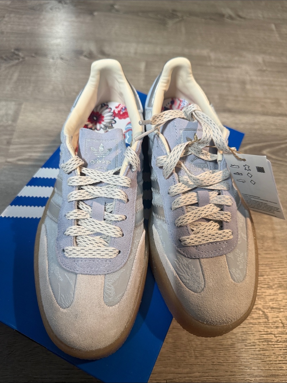 adidas Sambae x Liberty London Light Gray Suede and Cream Lace Sneakers - Picture 3 of 5